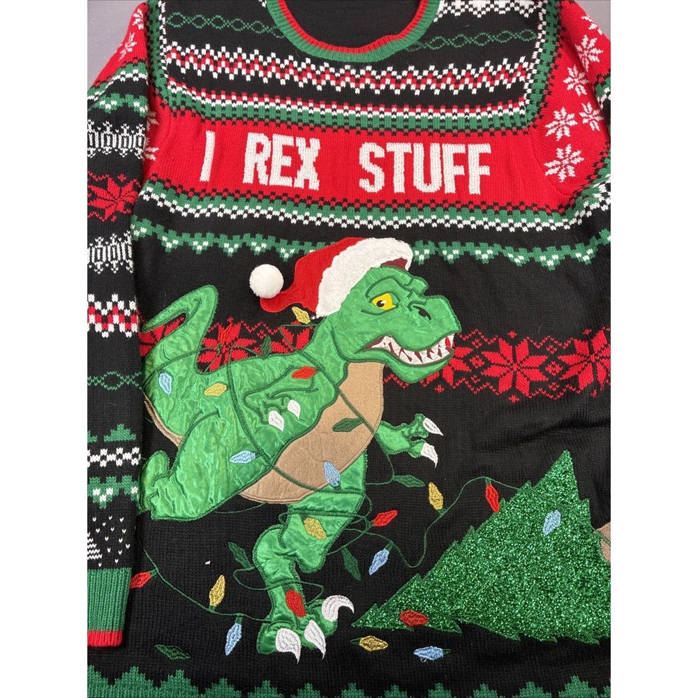 Holiday Time Ugly Christmas Sweater Sz 3XL Men's T-Rex I Rex Stuff Dinosaur EUC